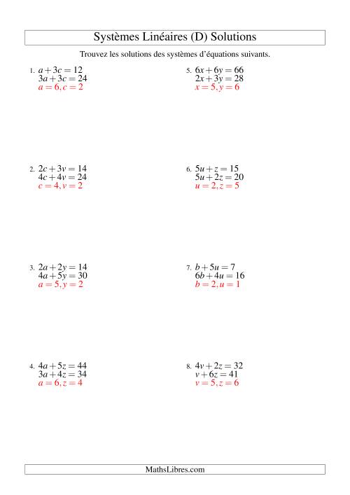 Systèmes d'Équations Linéaires -- Une Variable Incluant Valeurs Négatives -- Facile (D) page 2