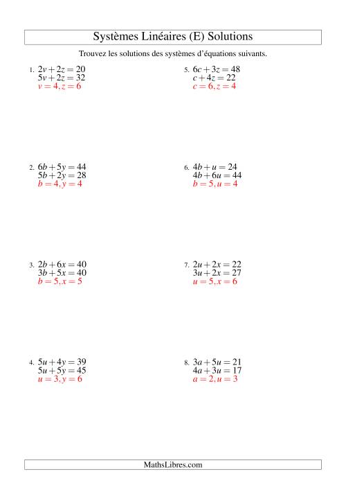 Systèmes d'Équations Linéaires -- Une Variable Incluant Valeurs Négatives -- Facile (E) page 2