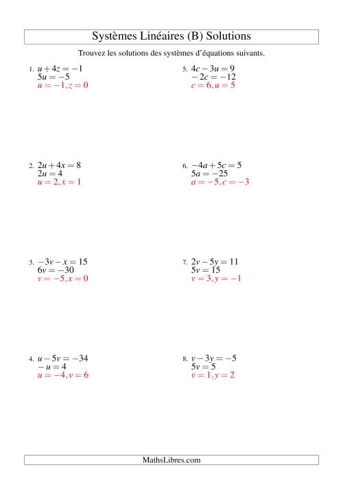 Systèmes d'Équations Linéaires -- Trois Variables -- Facile (B) page 2