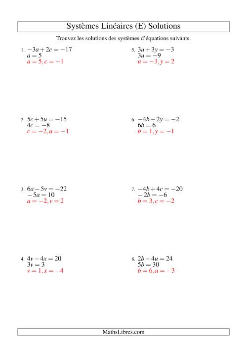 Systèmes d'Équations Linéaires -- Trois Variables -- Facile (E) page 2