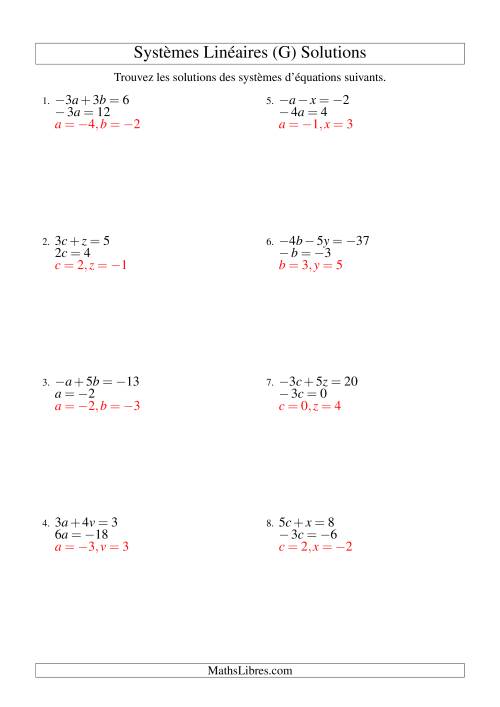 Systèmes d'Équations Linéaires -- Trois Variables -- Facile (G) page 2
