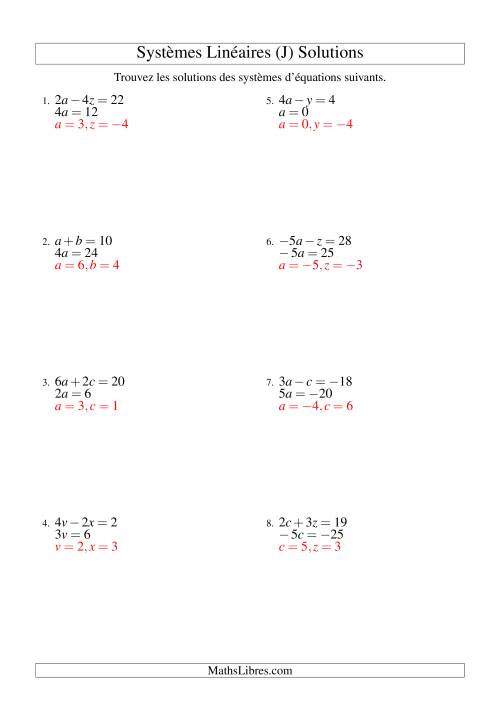 Systèmes d'Équations Linéaires -- Trois Variables -- Facile (J) page 2