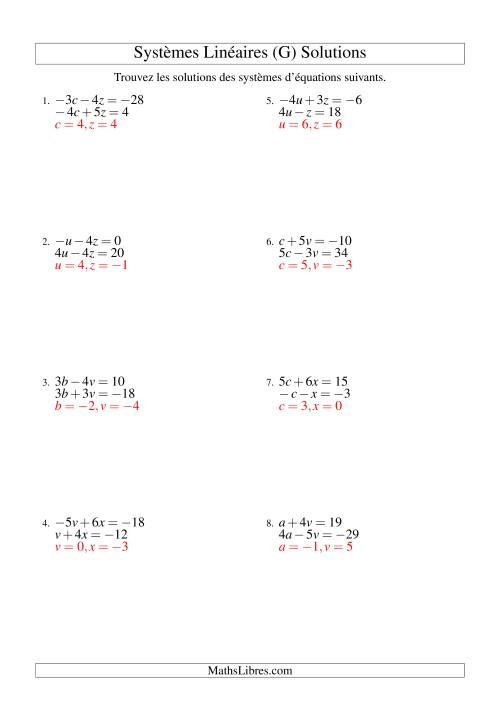 Systèmes d'Équations Linéaires -- Trois Variables Incluant Valeurs Négatives -- Facile (G) page 2