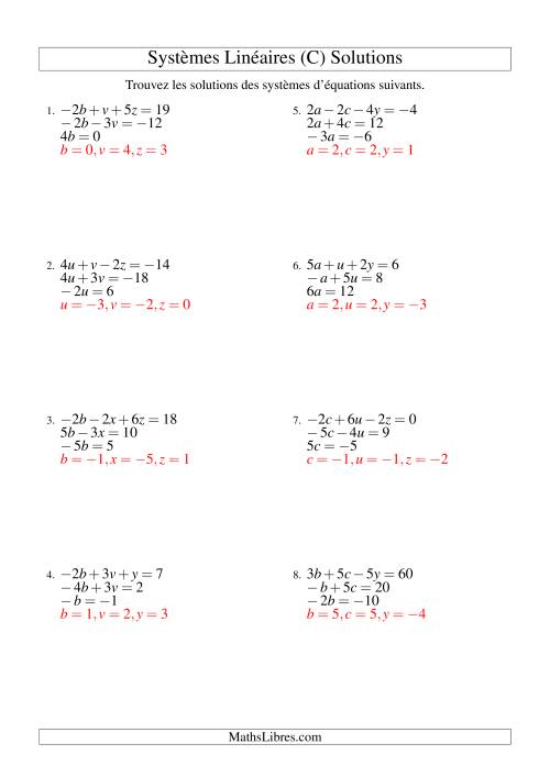 Systèmes d'Équations Linéaires -- Trois Variables (C) page 2