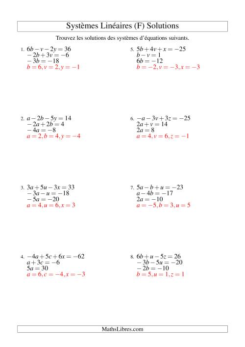Systèmes d'Équations Linéaires -- Trois Variables (F) page 2