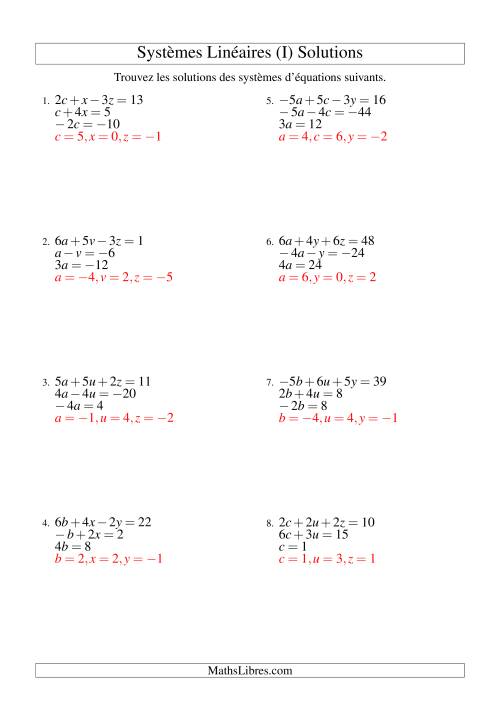 Systèmes d'Équations Linéaires -- Trois Variables (I) page 2