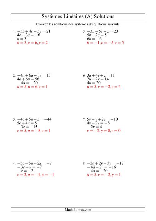Systèmes d'Équations Linéaires -- Trois Variables (Tout) page 2