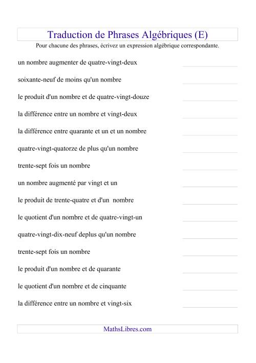 Traduction de Phrases Algébriques (E)