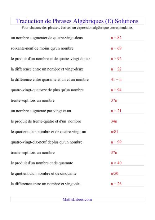 Traduction de Phrases Algébriques (E) page 2