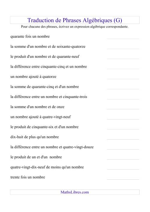 Traduction de Phrases Algébriques (G)