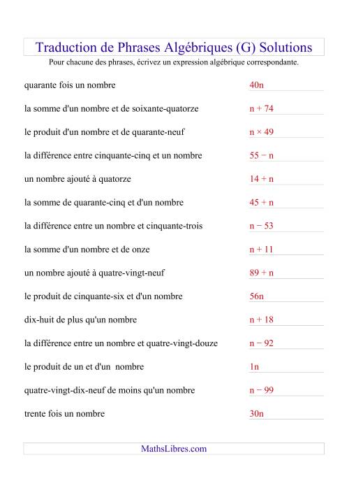 Traduction de Phrases Algébriques (G) page 2