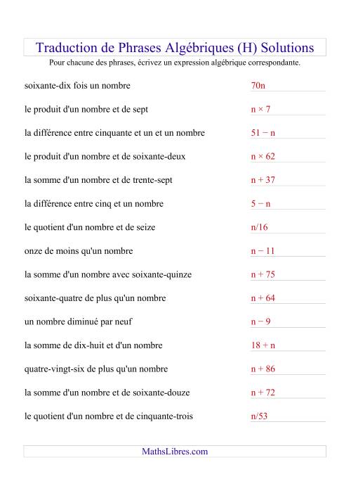 Traduction de Phrases Algébriques (H) page 2
