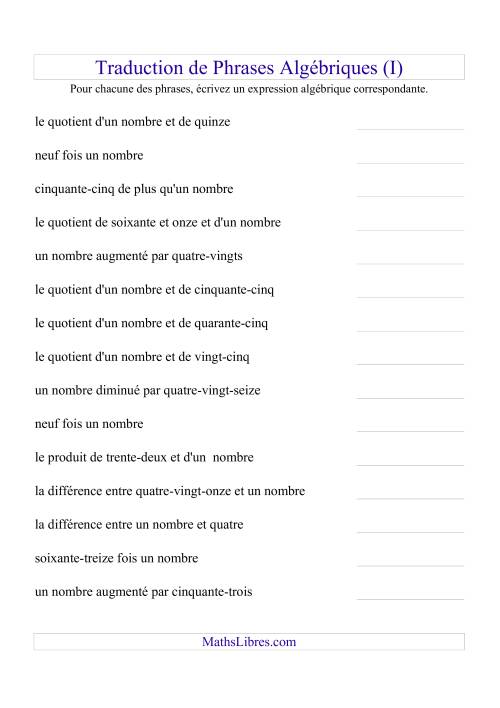 Traduction de Phrases Algébriques (I)