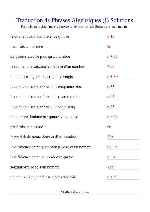 Traduction de Phrases Algébriques (I) page 2