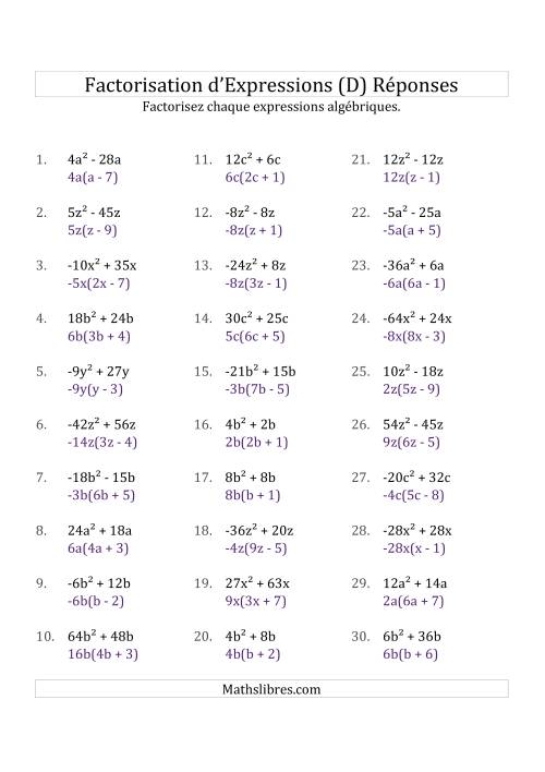 Factorisation d'Expressions Sans la Formule Quadratique (avec des Racines Carrées, Coefficients Composés, & Multiplicateurs Négatifs & Positifs) (D) page 2