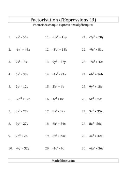 Factorisation d'Expressions Sans la Formule Quadratique (avec des Racines Carrées, Coefficients Simples, & Multiplicateurs Négatifs & Positifs) (B)