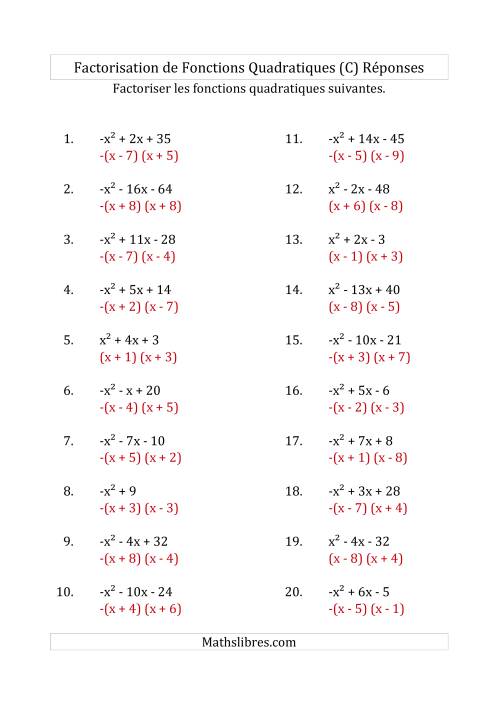 Factorisation d'Expressions Quadratiques (Coefficients «a» variant de -1 à 1) (C) page 2