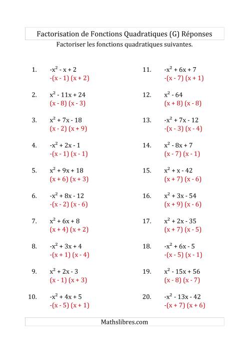Factorisation d'Expressions Quadratiques (Coefficients «a» variant de -1 à 1) (G) page 2