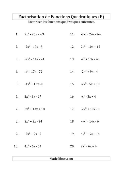 Factorisation d'Expressions Quadratiques (Coefficients «a» variant de -4 à 4) (F)