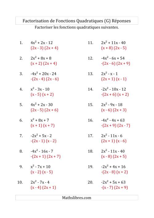 Factorisation d'Expressions Quadratiques (Coefficients «a» variant de -4 à 4) (G) page 2
