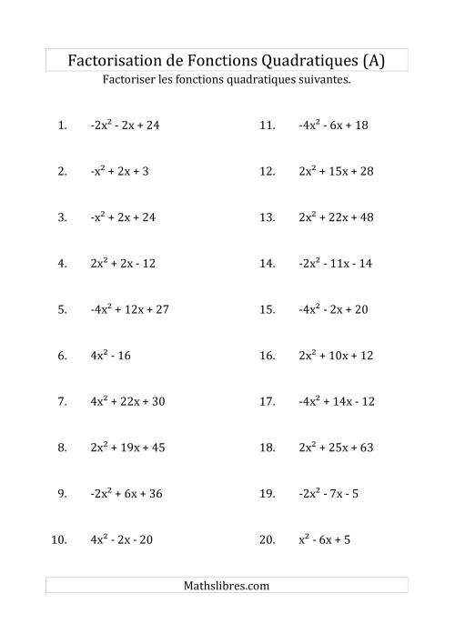 Factorisation d'Expressions Quadratiques (Coefficients «a» variant de -4 à 4) (Tout)