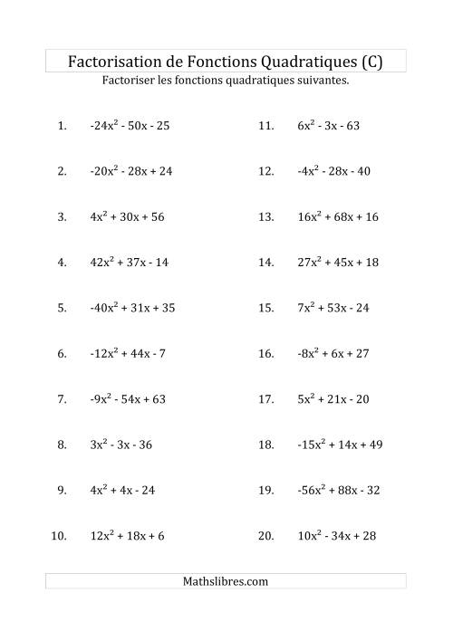 Factorisation d'Expressions Quadratiques (Coefficients «a» variant de -81 à 81) (C)