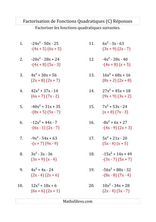 Factorisation d'Expressions Quadratiques (Coefficients «a» variant de -81 à 81) (C) page 2