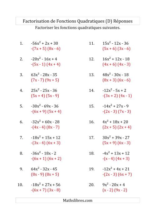 Factorisation d'Expressions Quadratiques (Coefficients «a» variant de -81 à 81) (D) page 2