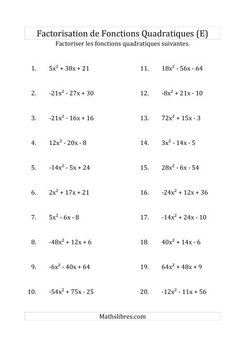 Factorisation d'Expressions Quadratiques (Coefficients «a» variant de -81 à 81) (E)
