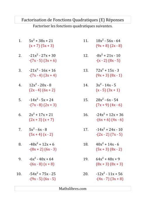 Factorisation d'Expressions Quadratiques (Coefficients «a» variant de -81 à 81) (E) page 2