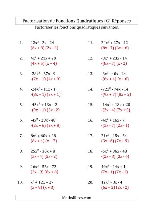 Factorisation d'Expressions Quadratiques (Coefficients «a» variant de -81 à 81) (G) page 2