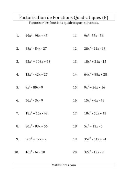 Factorisation d'Expressions Quadratiques (Coefficients «a» variant jusqu'à 81) (F)