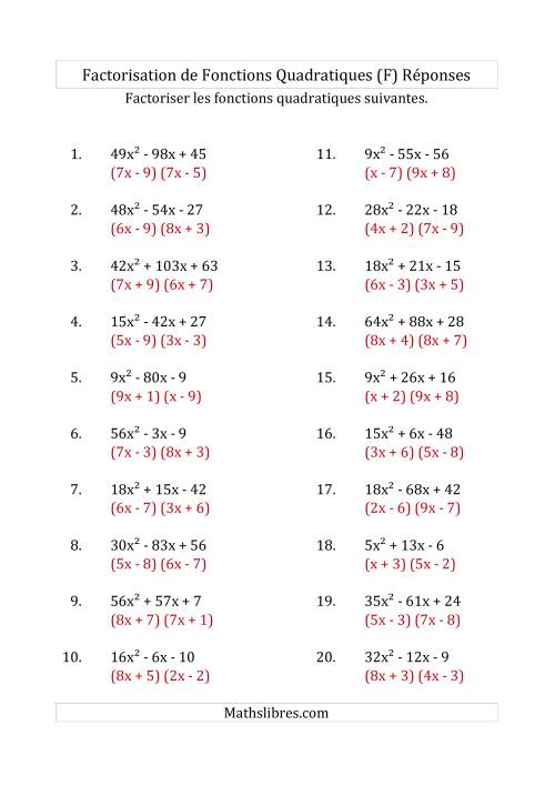 Factorisation d'Expressions Quadratiques (Coefficients «a» variant jusqu'à 81) (F) page 2