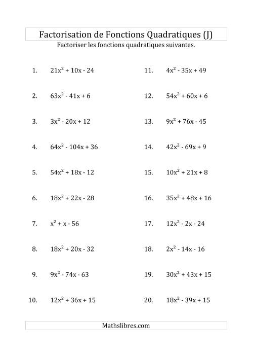 Factorisation d'Expressions Quadratiques (Coefficients «a» variant jusqu'à 81) (J)