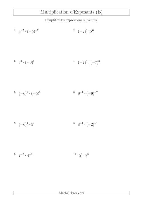 Multiplication d'Exposants Ayant de Différentes Bases (Avec des Négatifs) (B)