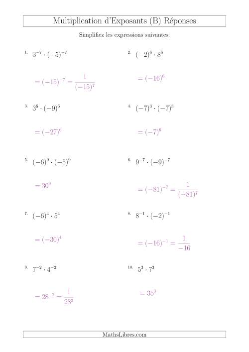 Multiplication d'Exposants Ayant de Différentes Bases (Avec des Négatifs) (B) page 2