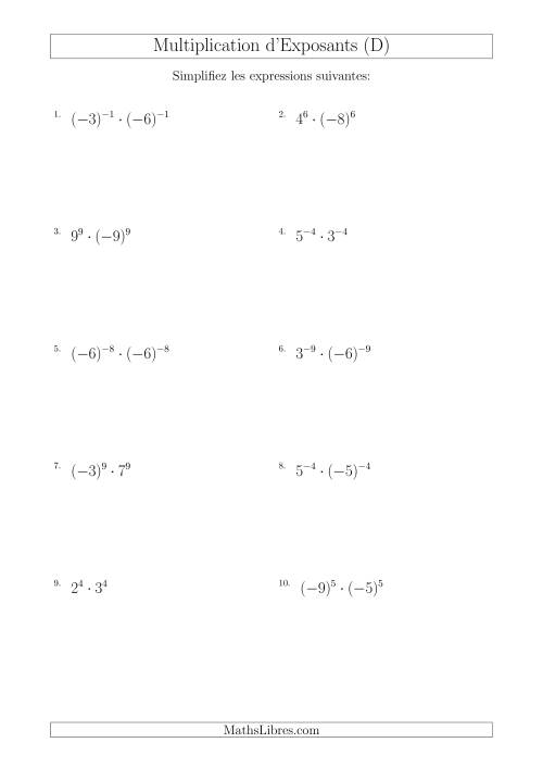 Multiplication d'Exposants Ayant de Différentes Bases (Avec des Négatifs) (D)