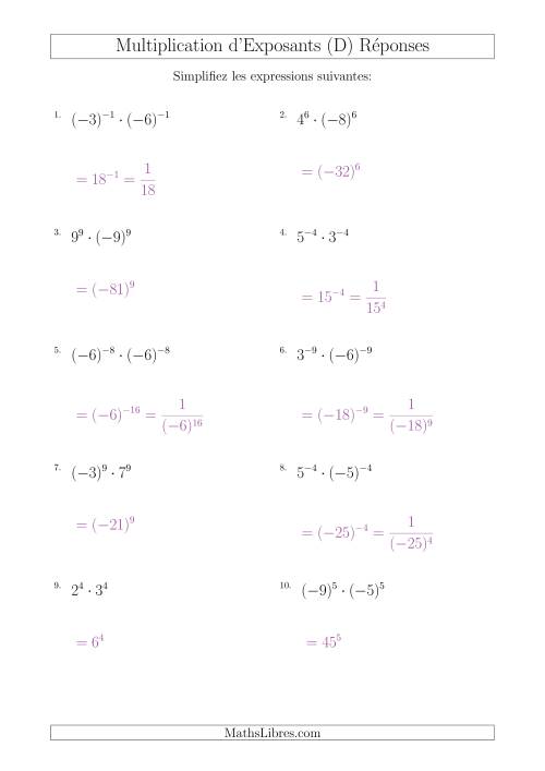 Multiplication d'Exposants Ayant de Différentes Bases (Avec des Négatifs) (D) page 2