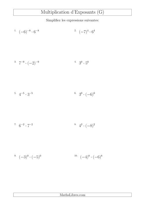 Multiplication d'Exposants Ayant de Différentes Bases (Avec des Négatifs) (G)