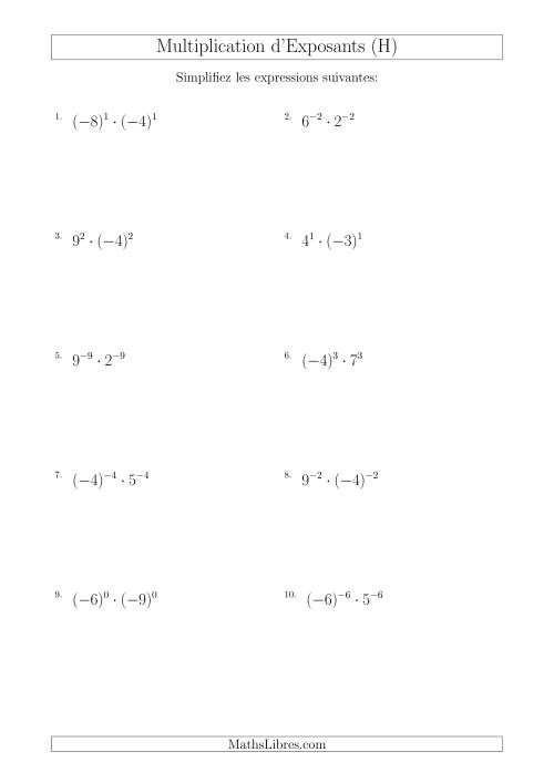 Multiplication d'Exposants Ayant de Différentes Bases (Avec des Négatifs) (H)