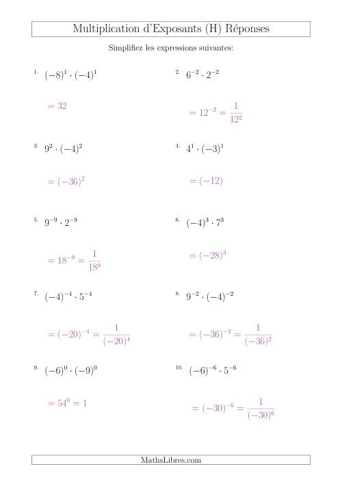 Multiplication d'Exposants Ayant de Différentes Bases (Avec des Négatifs) (H) page 2