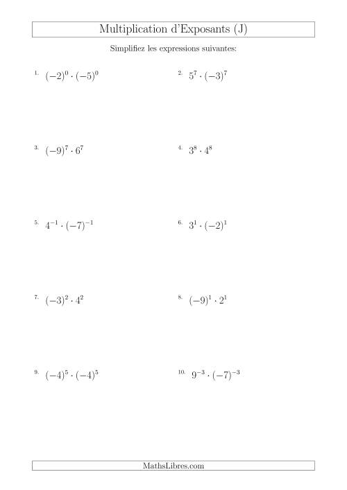 Multiplication d'Exposants Ayant de Différentes Bases (Avec des Négatifs) (J)
