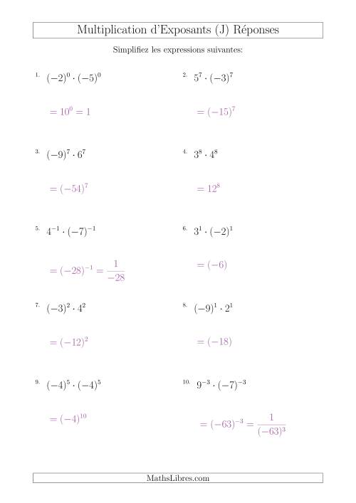 Multiplication d'Exposants Ayant de Différentes Bases (Avec des Négatifs) (J) page 2