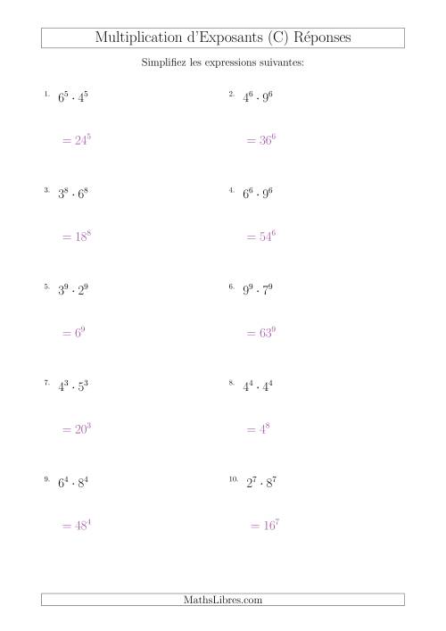 Multiplication d'Exposants Ayant de Différentes Bases (Positifs) (C) page 2