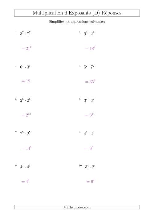 Multiplication d'Exposants Ayant de Différentes Bases (Positifs) (D) page 2