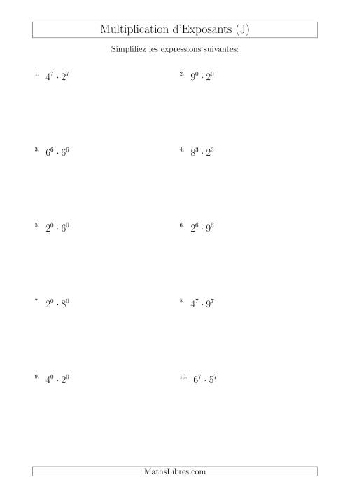 Multiplication d'Exposants Ayant de Différentes Bases (Positifs) (J)