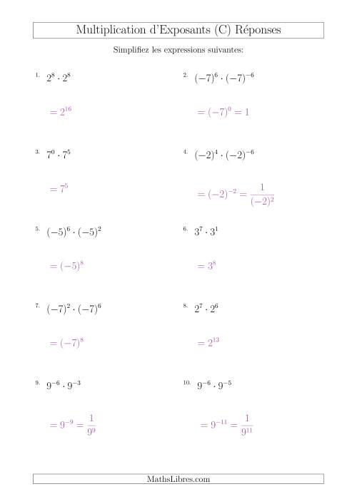 Multiplication d'Exposants Ayant Une Même Base (Avec des Négatifs) (C) page 2
