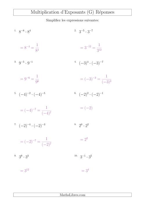 Multiplication d'Exposants Ayant Une Même Base (Avec des Négatifs) (G) page 2