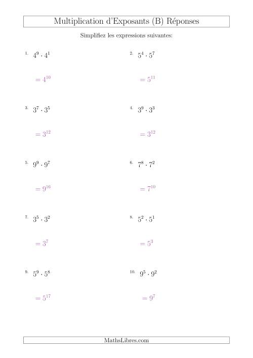 Multiplication d'Exposants Ayant Une Même Base (Positifs) (B) page 2