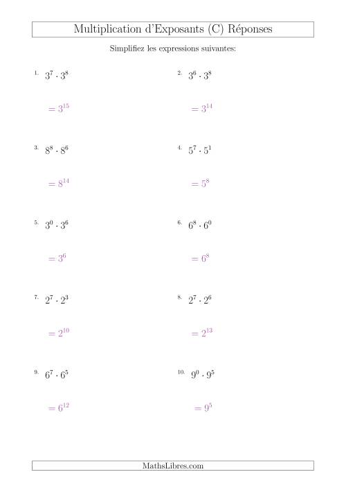 Multiplication d'Exposants Ayant Une Même Base (Positifs) (C) page 2
